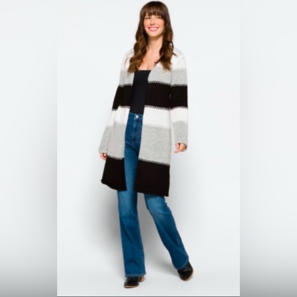 NWT Stitch Fix Fortune & Ivy Cardigan Women's Black and Gray Striped Sweater SM